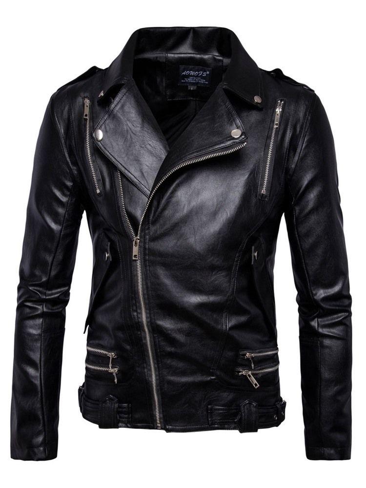 Lapel Zip Vit Pu Vogue Herrjacka