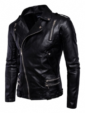 Lapel Zip Vit Pu Vogue Herrjacka