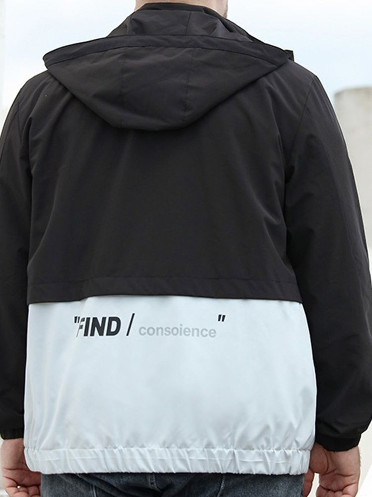 Letter Hooded Patchwork Casual Lös Jacka