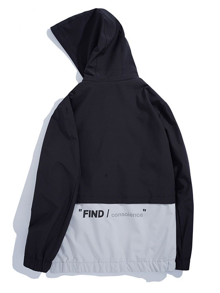 Letter Hooded Patchwork Casual Lös Jacka
