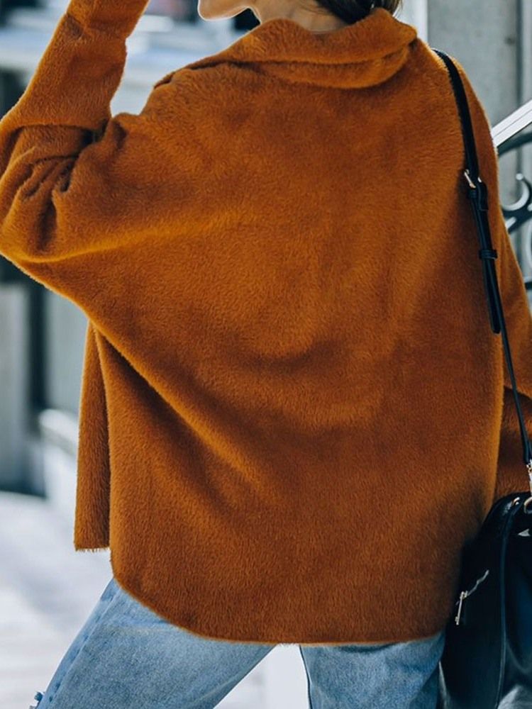 Lös Fleece Enkelknäppt Vinterjacka I Mellanlängd