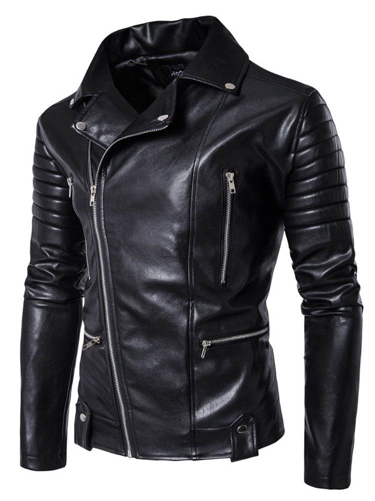 Multi-Zip Lapel Pu Vogue Herrjacka