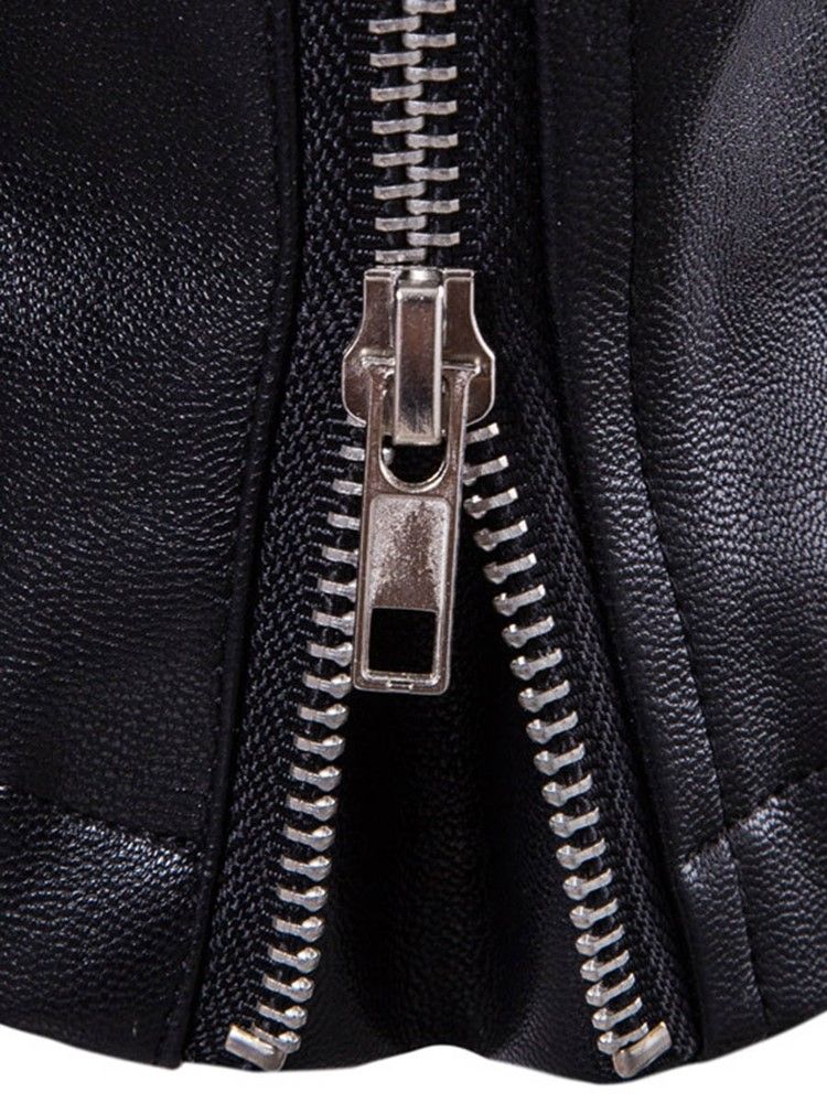 Multi-Zip Lapel Pu Vogue Herrjacka
