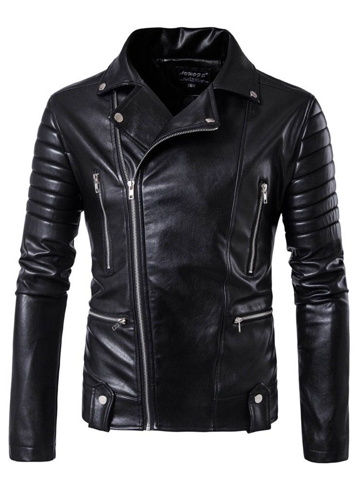 Multi-Zip Lapel Pu Vogue Herrjacka