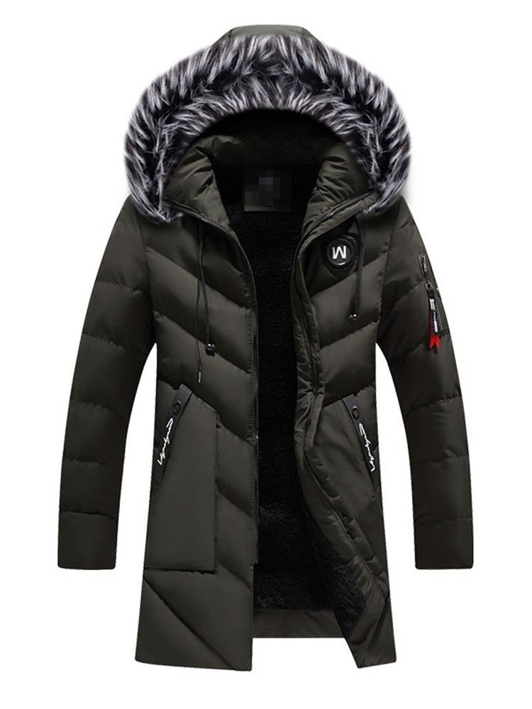 Patchwork Color Block Hooded Dragkedja Europeisk Dunjacka För Män
