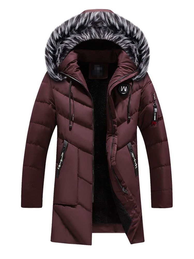 Patchwork Color Block Hooded Dragkedja Europeisk Dunjacka För Män