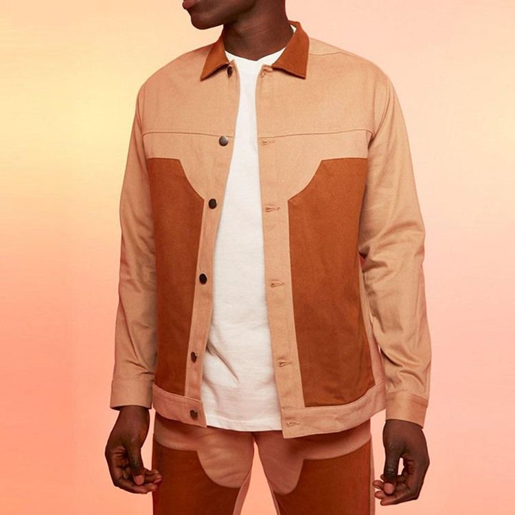 Patchwork Color Block Lapel Fall Enkelknäppt Jacka