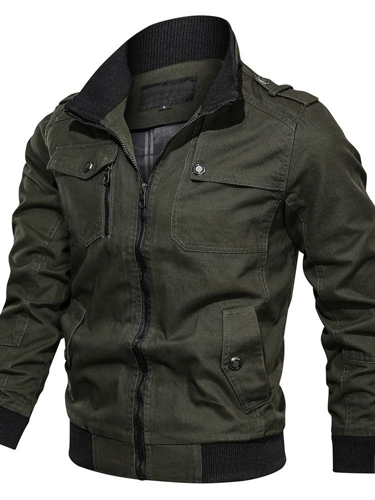 Patchwork Color Block Stativ Krage Dragkedja Slim Jacka