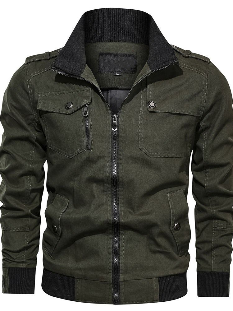 Patchwork Color Block Stativ Krage Dragkedja Slim Jacka