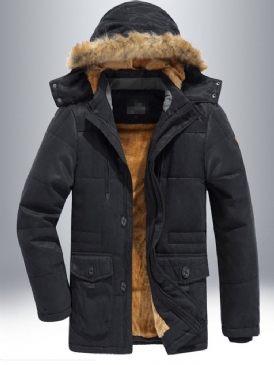 Patchwork Hooded Mid-Längd Dragkedja Europeisk Dunjacka För Män