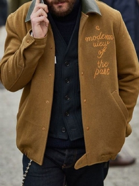 Patchwork Lapel Color Block Vinter Loose Jacka