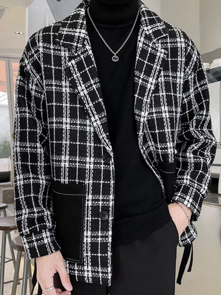Patchwork Lapel Pläd Raight Fall Jacka