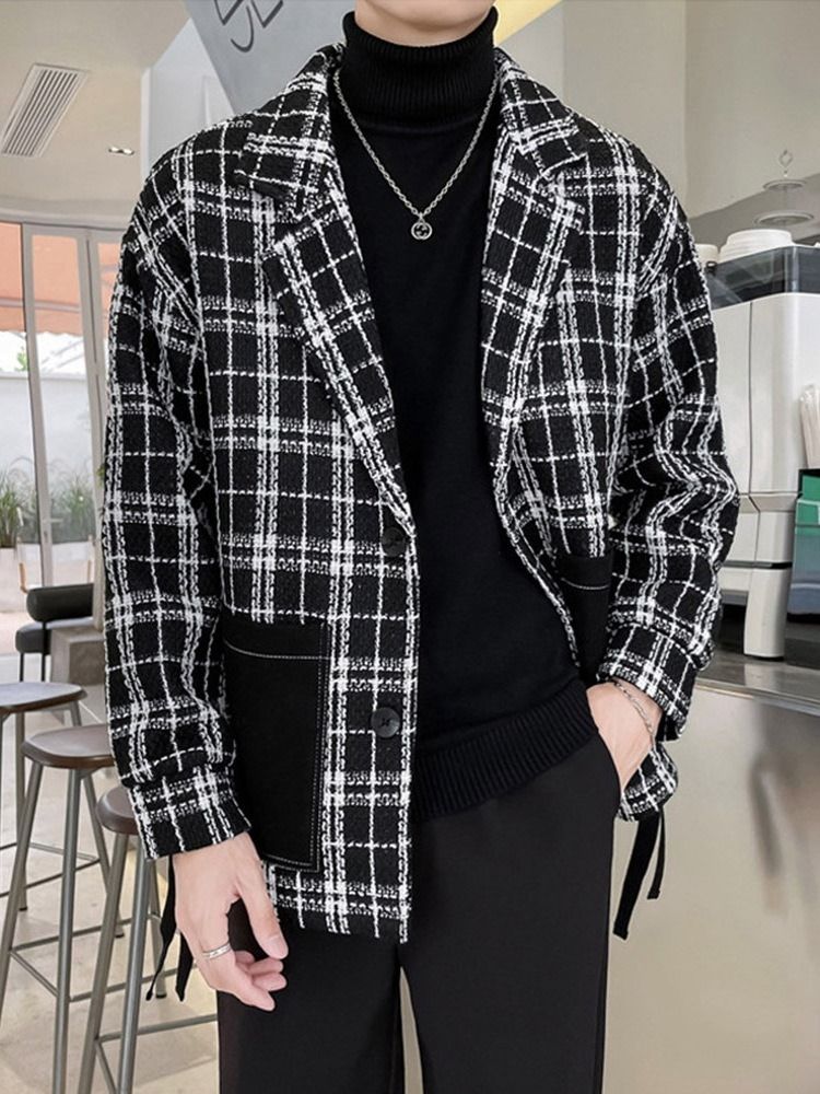 Patchwork Lapel Pläd Raight Fall Jacka