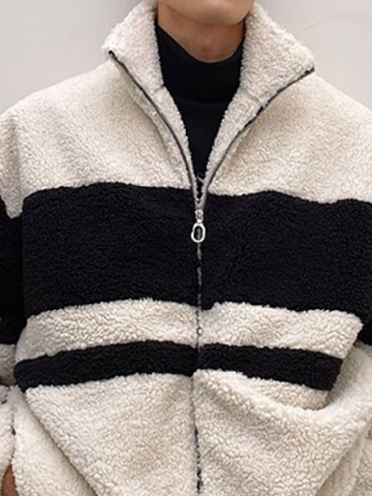 Patchwork Stativ Krage Color Block Casual Zipper Jacka