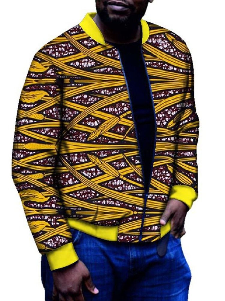 Patchwork Stativ Krage Dragkedja Slim Jacka För Män