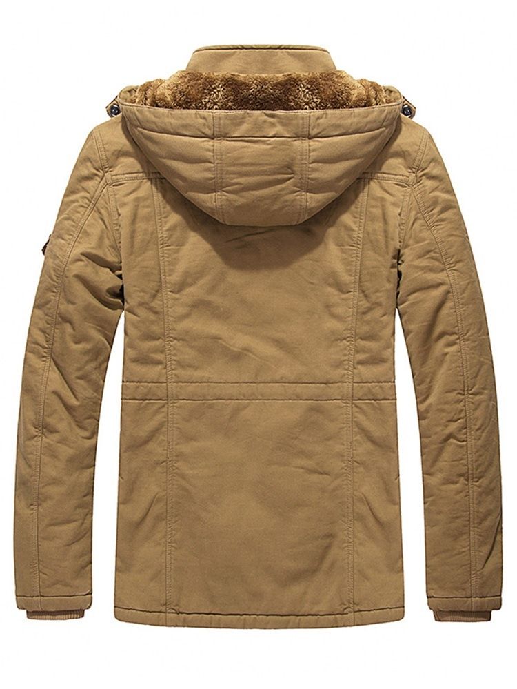 Plain Pocke Avtagbar Huva Mäns Tjocka Casual Coats Jacka