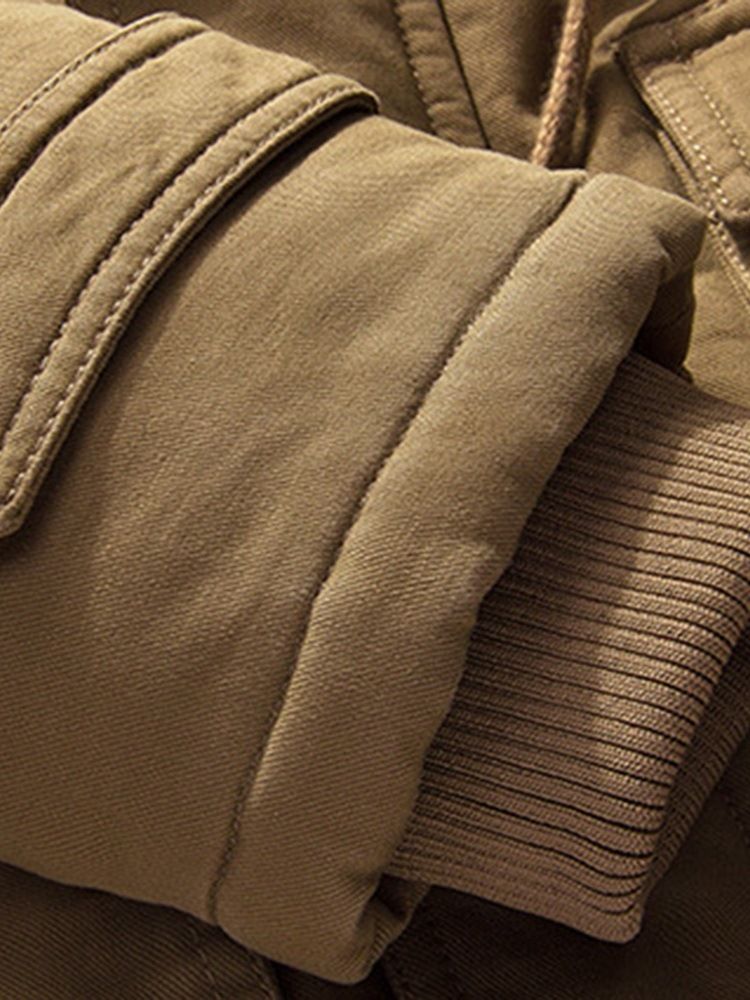 Plain Pocke Avtagbar Huva Mäns Tjocka Casual Coats Jacka