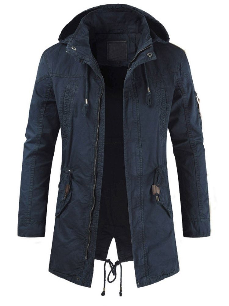 Pocket Hooded Plain Zipper Fall Jacka