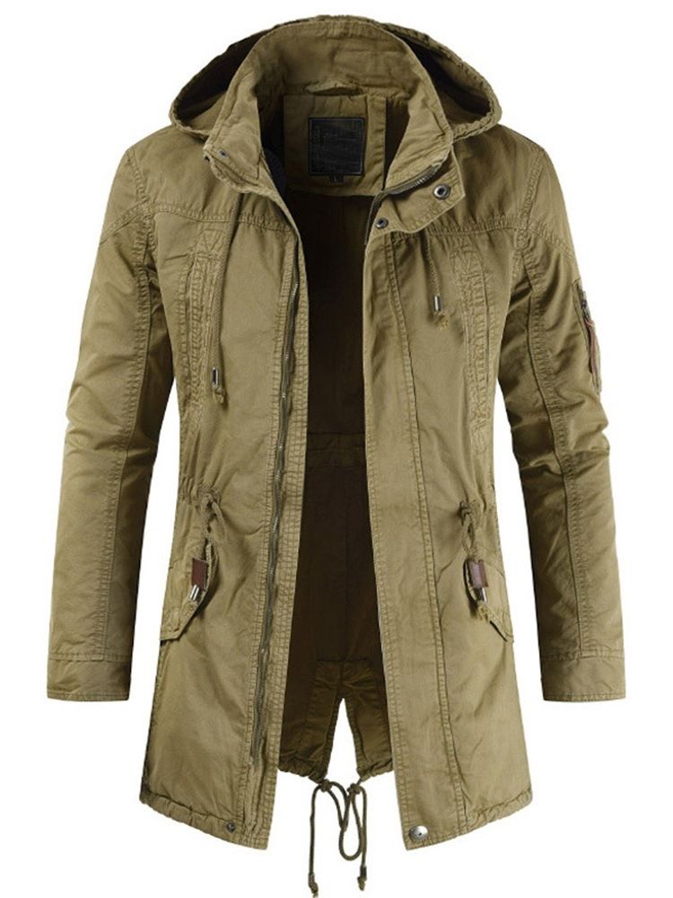Pocket Hooded Plain Zipper Fall Jacka