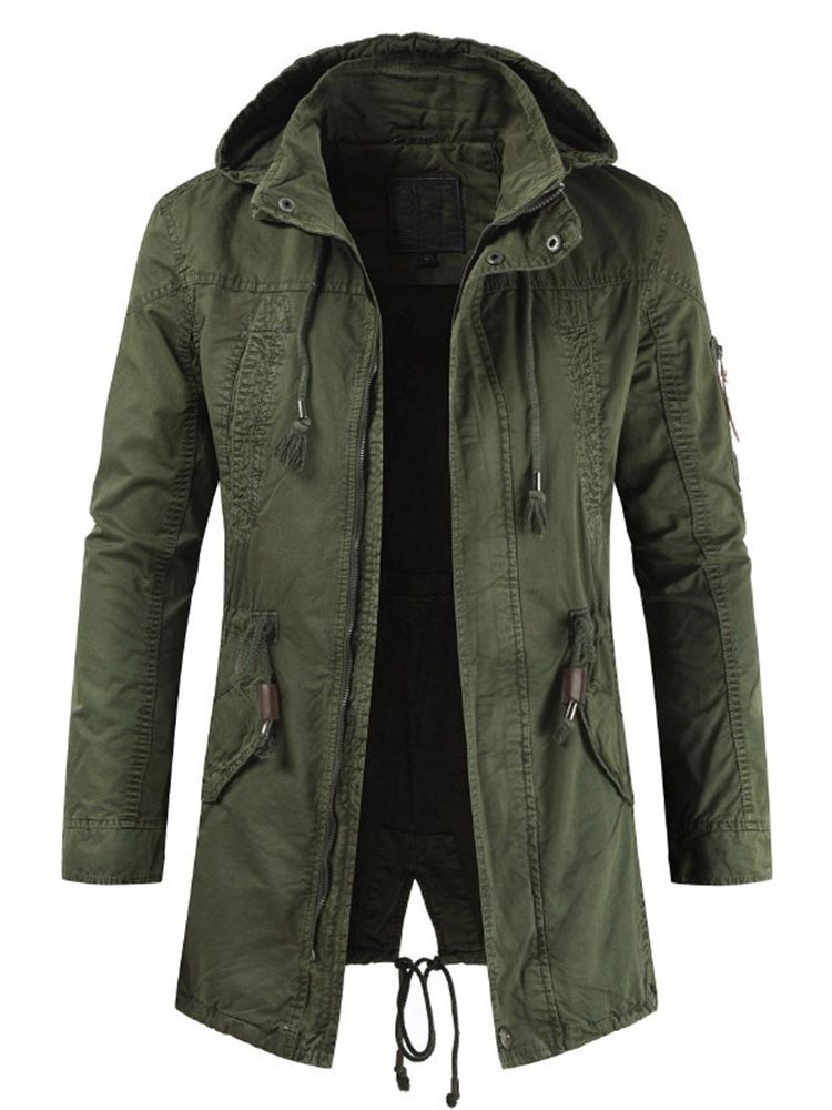 Pocket Hooded Plain Zipper Fall Jacka