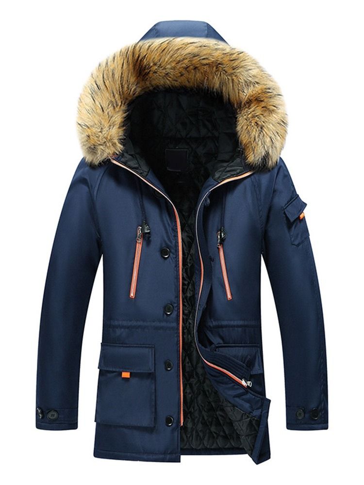 Pocket Hooded Plain Zipper Herr Casual Dunjacka