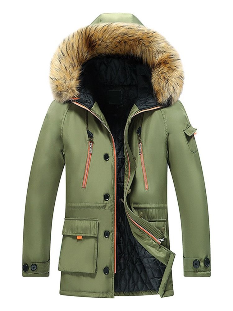 Pocket Hooded Plain Zipper Herr Casual Dunjacka