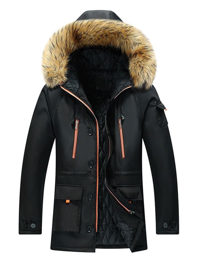 Pocket Hooded Plain Zipper Herr Casual Dunjacka