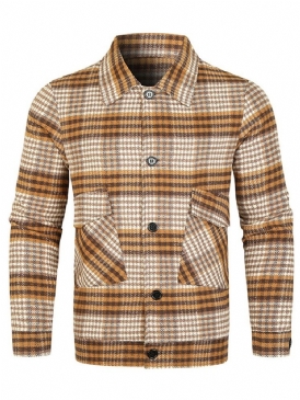 Pocket Lapel Rutig Fall Casual Jacka