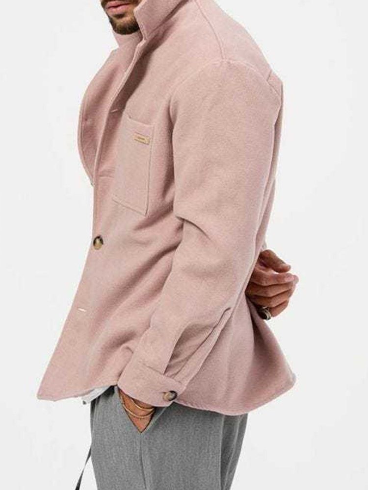 Pocket Lapel Vanlig Lös Enkelknäppt Jacka