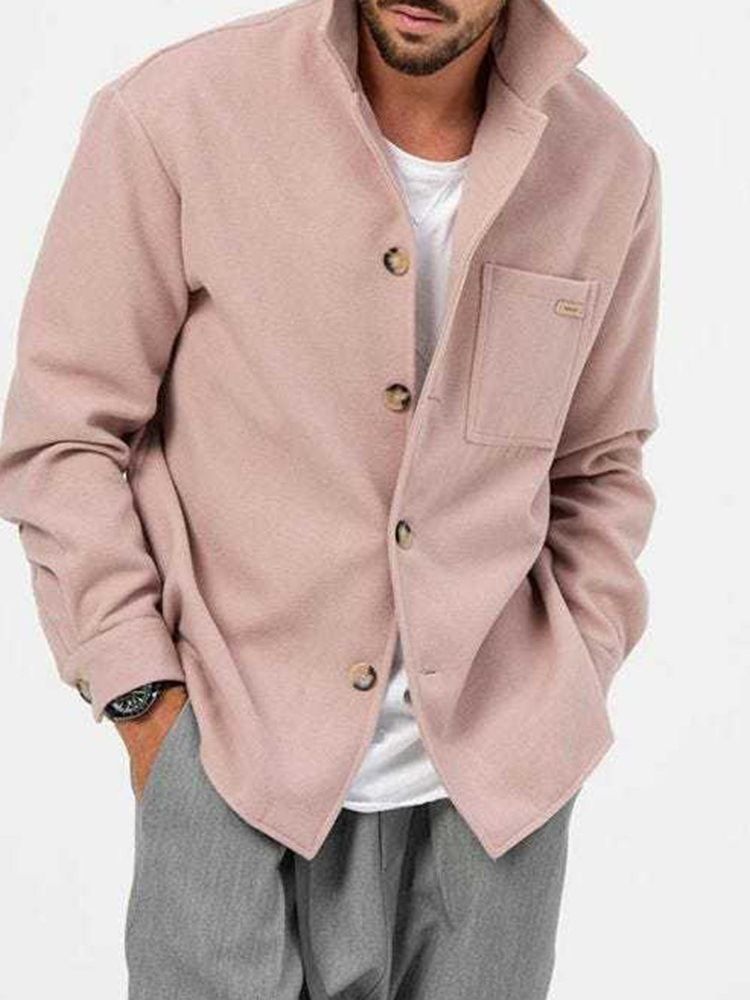 Pocket Lapel Vanlig Lös Enkelknäppt Jacka