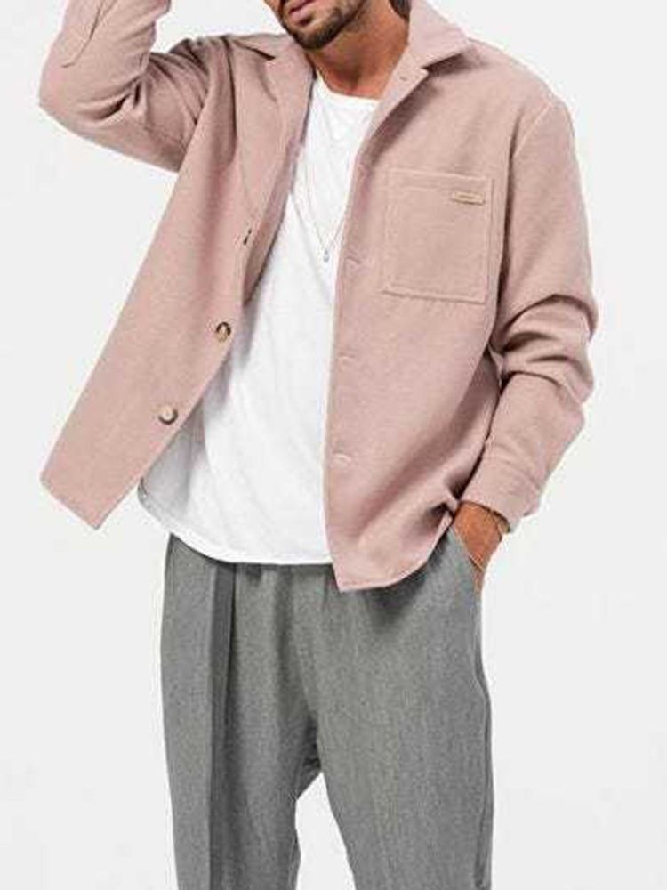 Pocket Lapel Vanlig Lös Enkelknäppt Jacka
