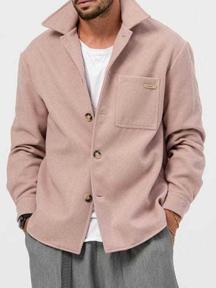 Pocket Lapel Vanlig Lös Enkelknäppt Jacka