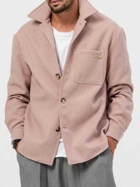 Pocket Lapel Vanlig Lös Enkelknäppt Jacka