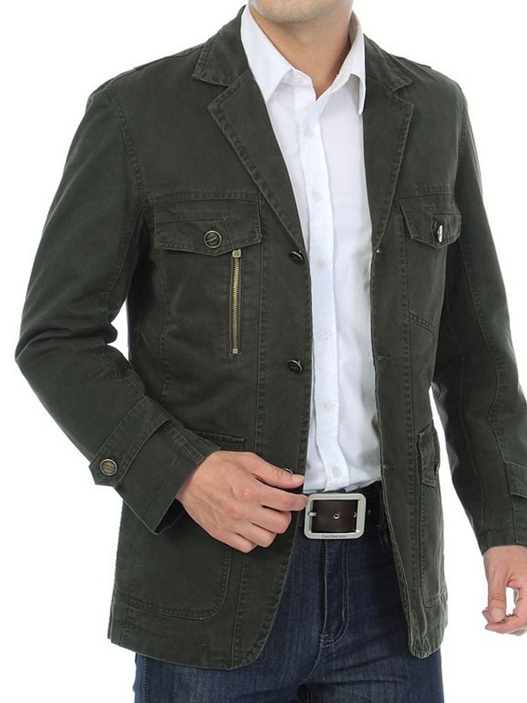 Pocket Plain Lapel Casual Höstjacka