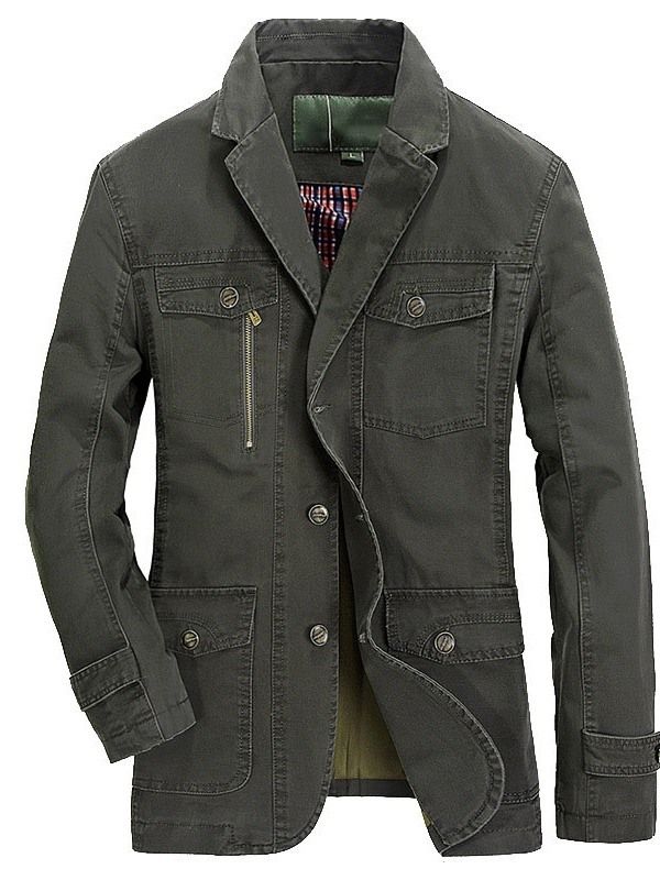 Pocket Plain Lapel Casual Höstjacka