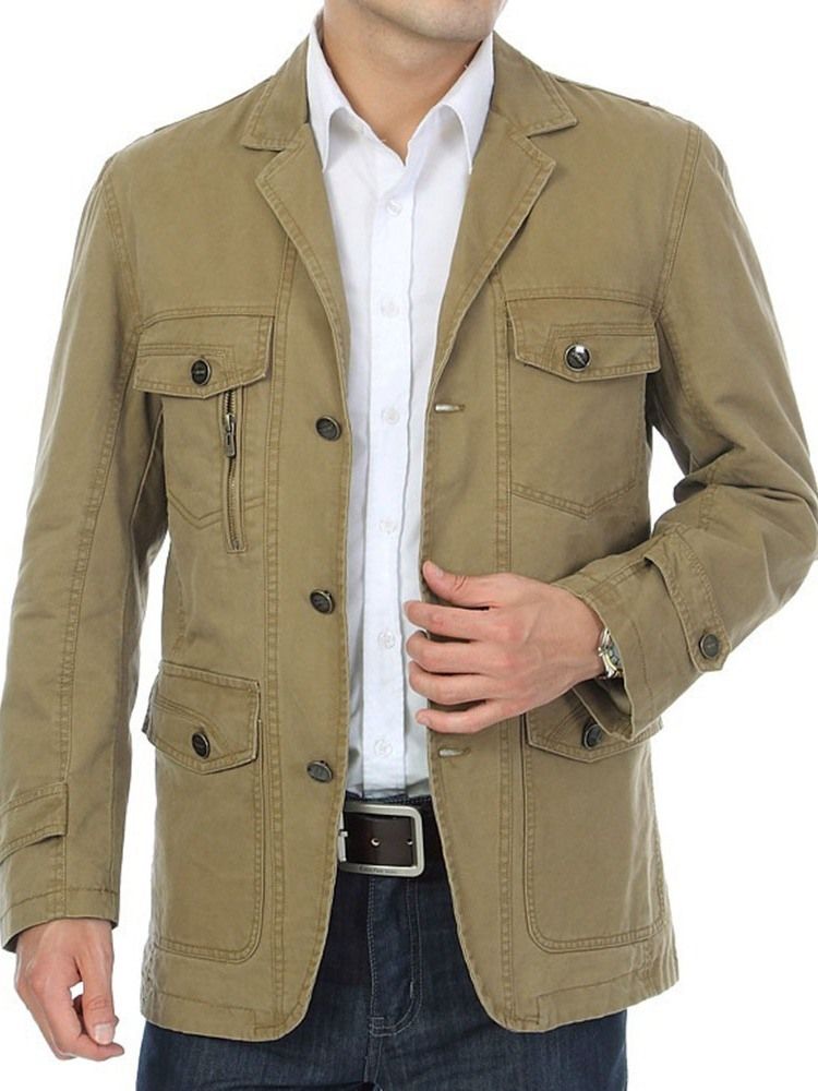 Pocket Plain Lapel Casual Höstjacka
