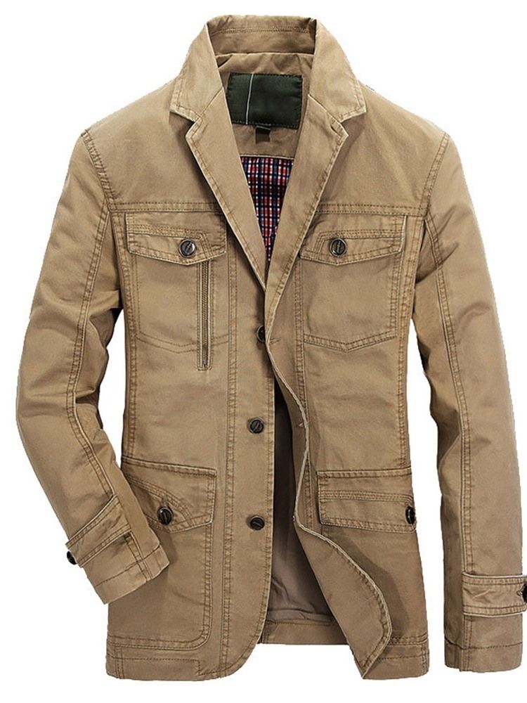 Pocket Plain Lapel Casual Höstjacka
