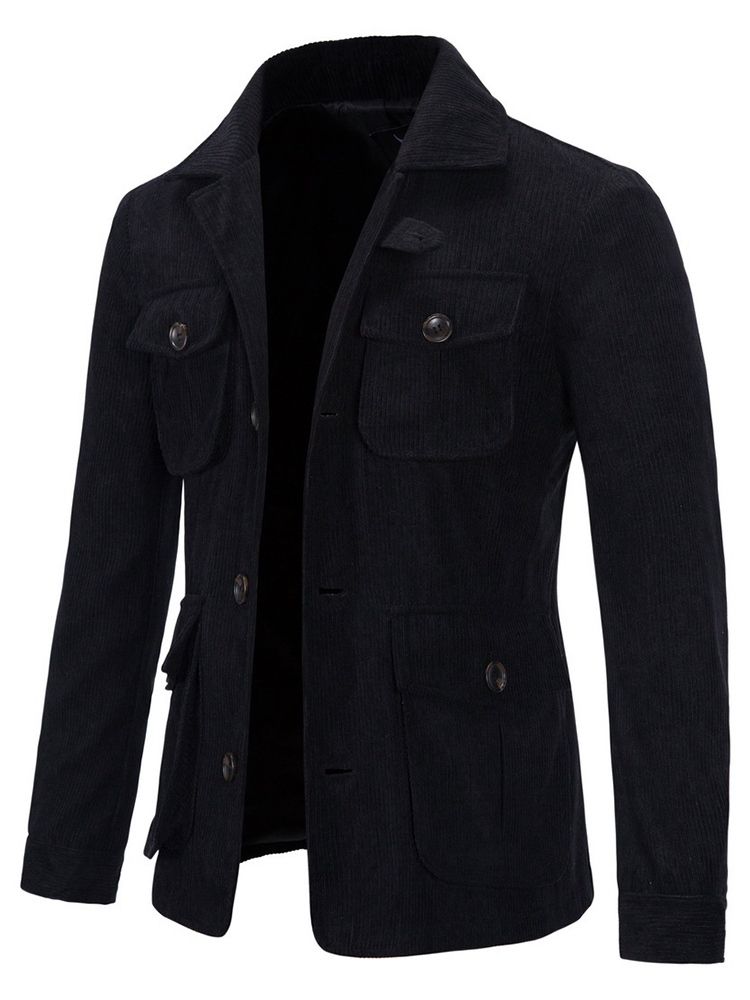 Pocket Plain Lapel Enkelknäppt Höstjacka