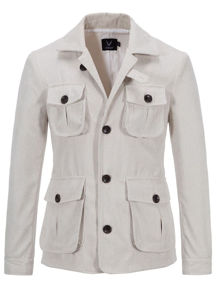 Pocket Plain Lapel Enkelknäppt Höstjacka