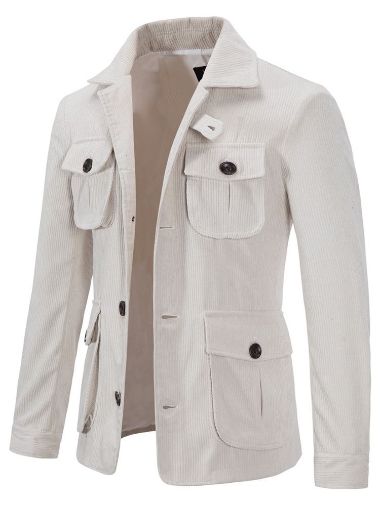 Pocket Plain Lapel Enkelknäppt Höstjacka