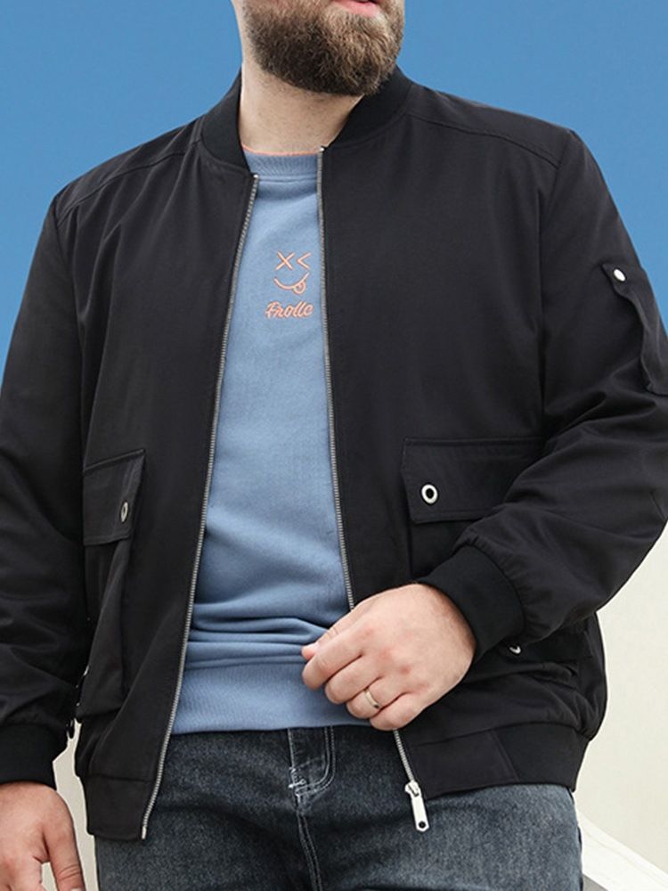 Pocket Stand Krage Vanlig Casual Zipper Jacka