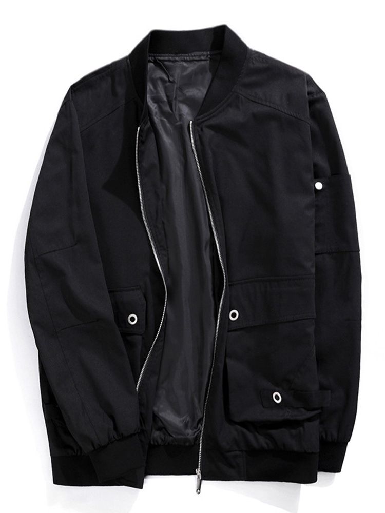 Pocket Stand Krage Vanlig Casual Zipper Jacka