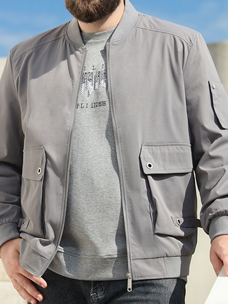 Pocket Stand Krage Vanlig Casual Zipper Jacka