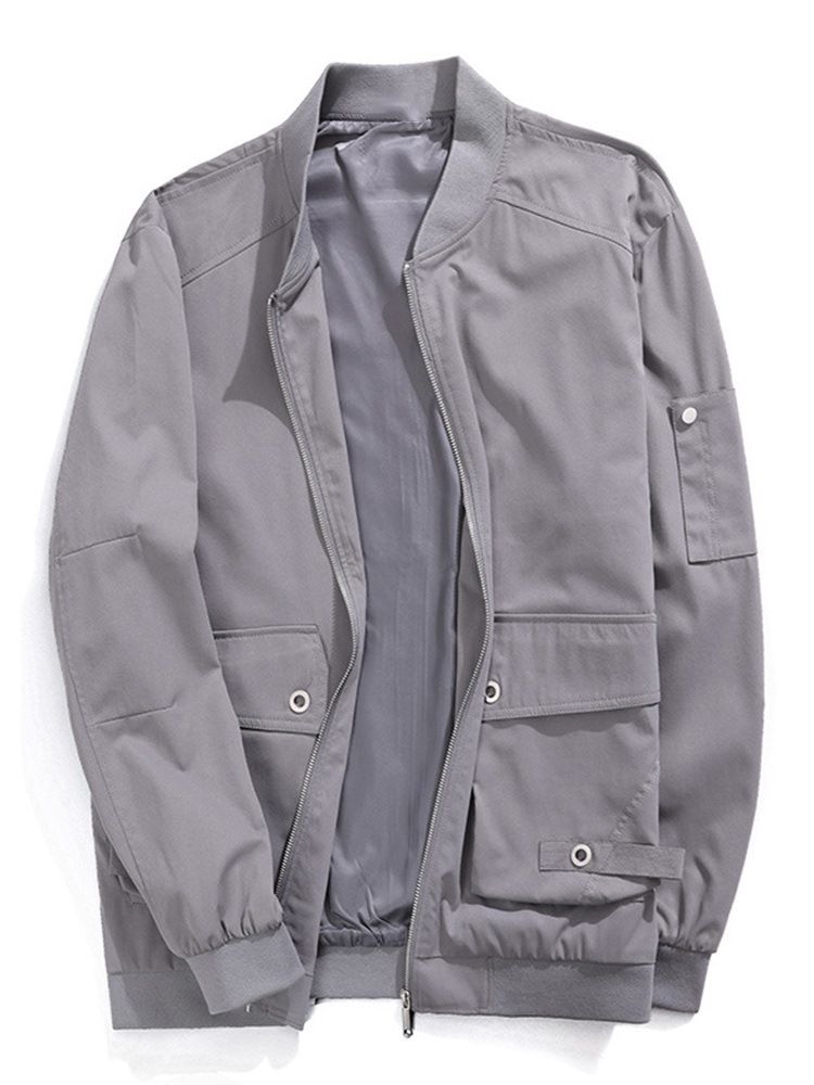 Pocket Stand Krage Vanlig Casual Zipper Jacka