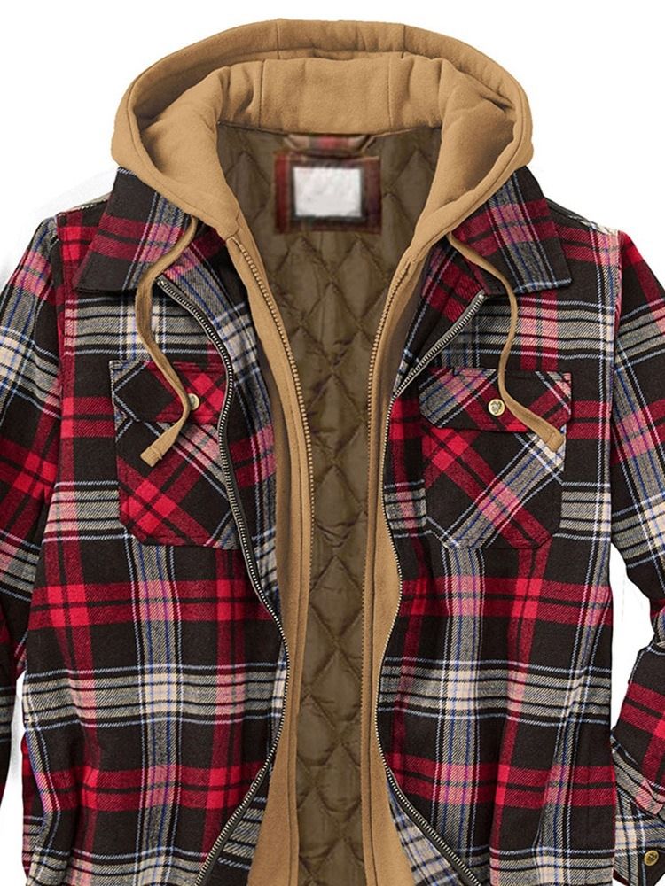 Print Rutig Hooded Zipper Casual Jacka