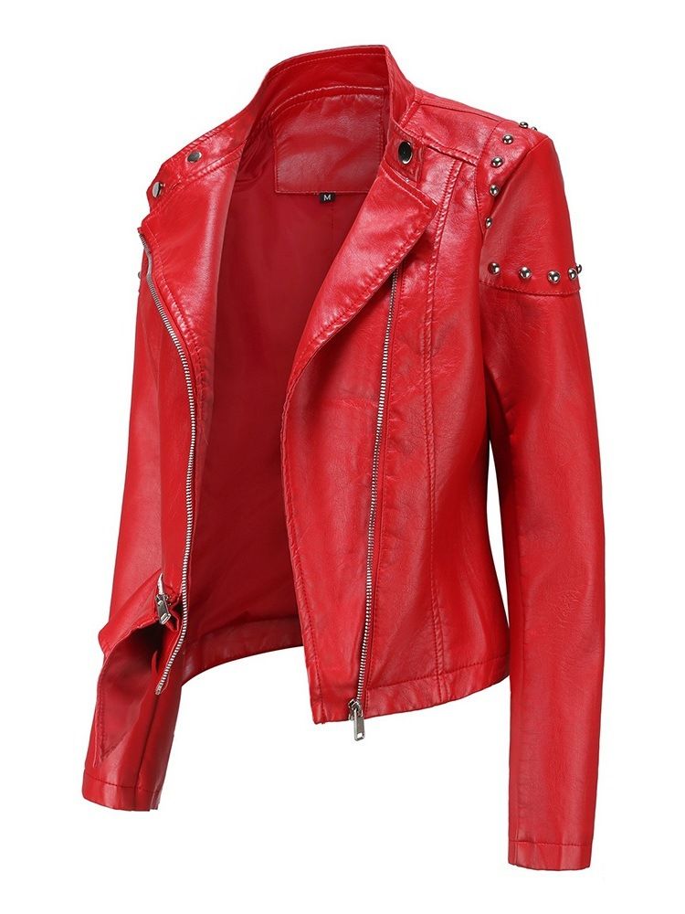 Pu Zipper Slim Pu Rivet Jacka