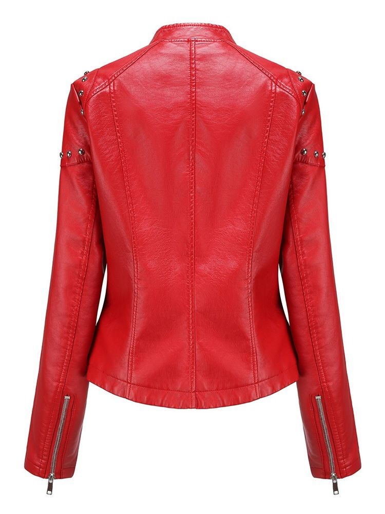 Pu Zipper Slim Pu Rivet Jacka