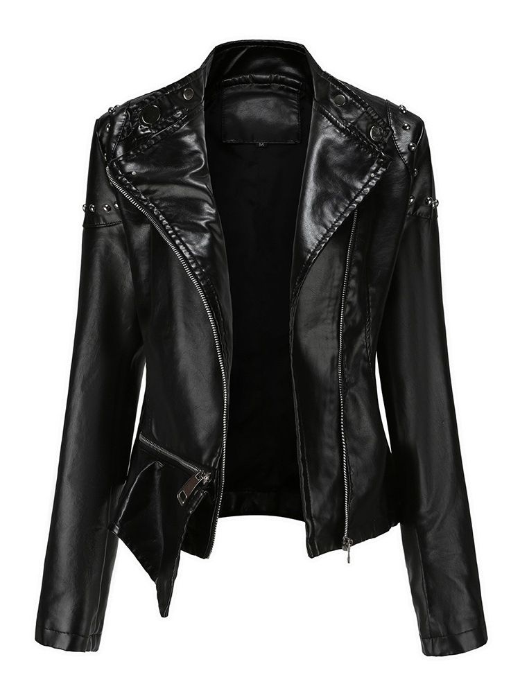Pu Zipper Slim Pu Rivet Jacka