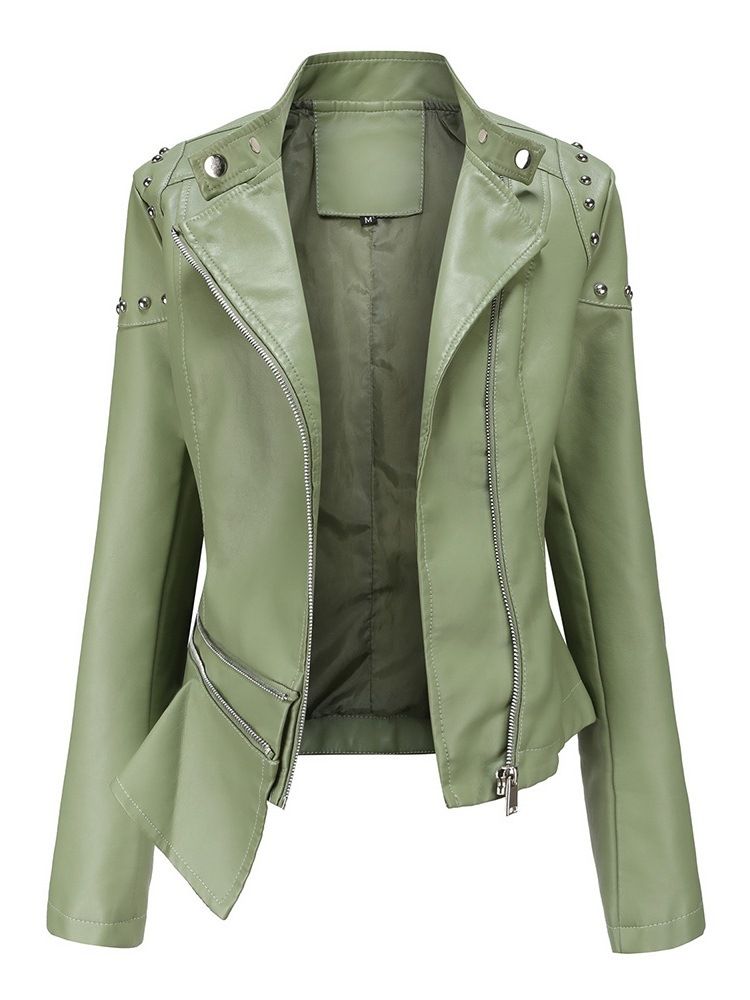 Pu Zipper Slim Pu Rivet Jacka