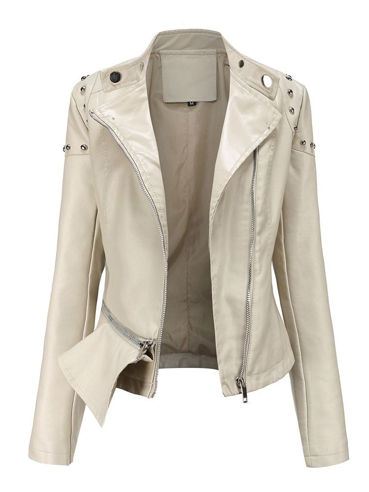 Pu Zipper Slim Pu Rivet Jacka